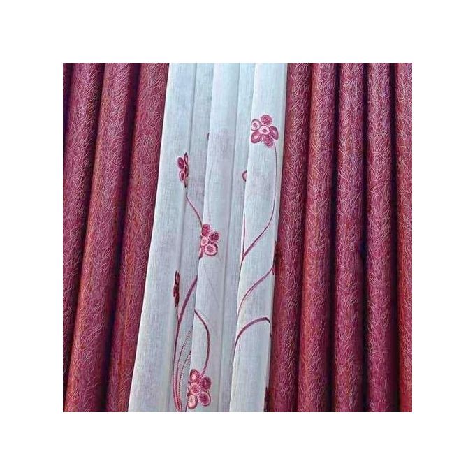 MAROON Curtain  2pcs(2M+2M)+3M HEAVY WHITE SHEER