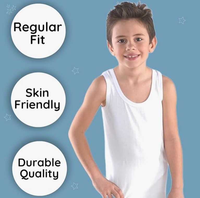 Kids Boys Underwear Vests 100% Soft Cotton Tank Tops Kids Sleeveless White Vest (3 in 1)
