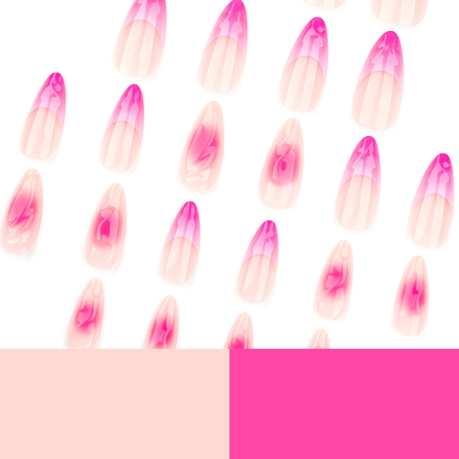 24Pcs/Set Pink Tear 3D Reusable Wearable False Nail Stickers Set Full Cover Nail Designs Press for Womens view 4