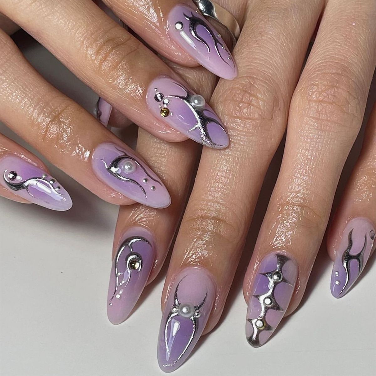 24pcs Purple Nail Stickers Detachable False Nail Tips With Jelly Stickers Nails Art Fake nails Stickers with Simillar Diamonds