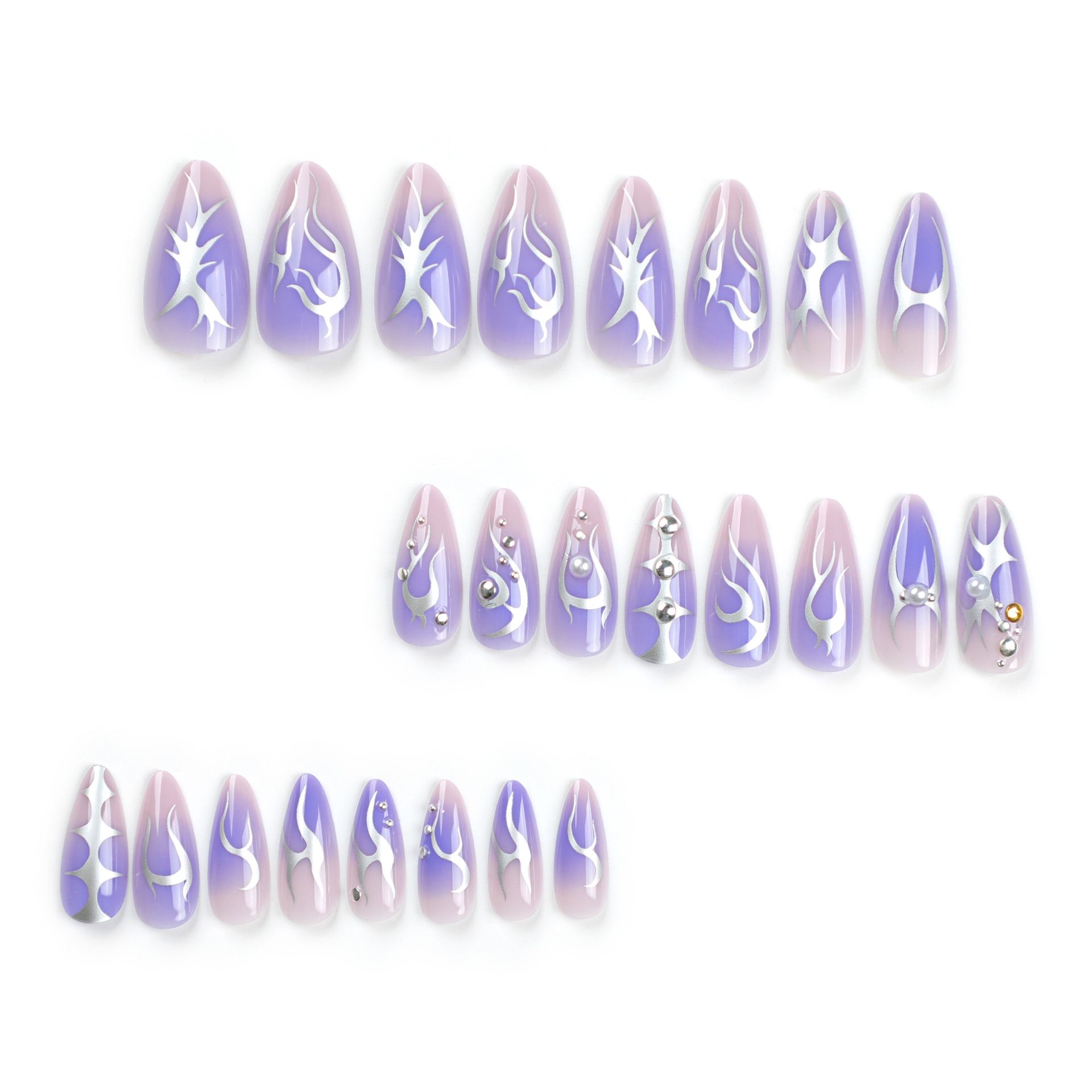 24pcs Purple Nail Stickers Detachable False Nail Tips With Jelly Stickers Nails Art Fake nails Stickers with Simillar Diamonds view 2