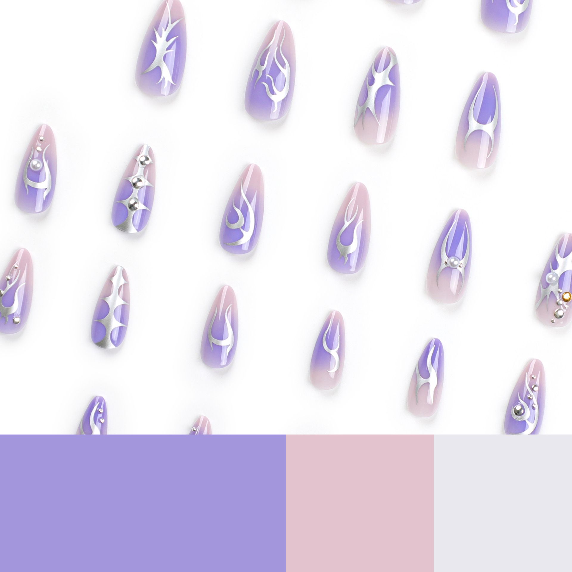 24pcs Purple Nail Stickers Detachable False Nail Tips With Jelly Stickers Nails Art Fake nails Stickers with Simillar Diamonds view 4