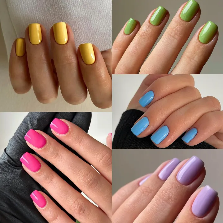 24pcs Colourful Wearable Nail Stickers Detachable False Nail Tips With Jelly Stickers Nails Art Fake nails Stickers Short Square Shape