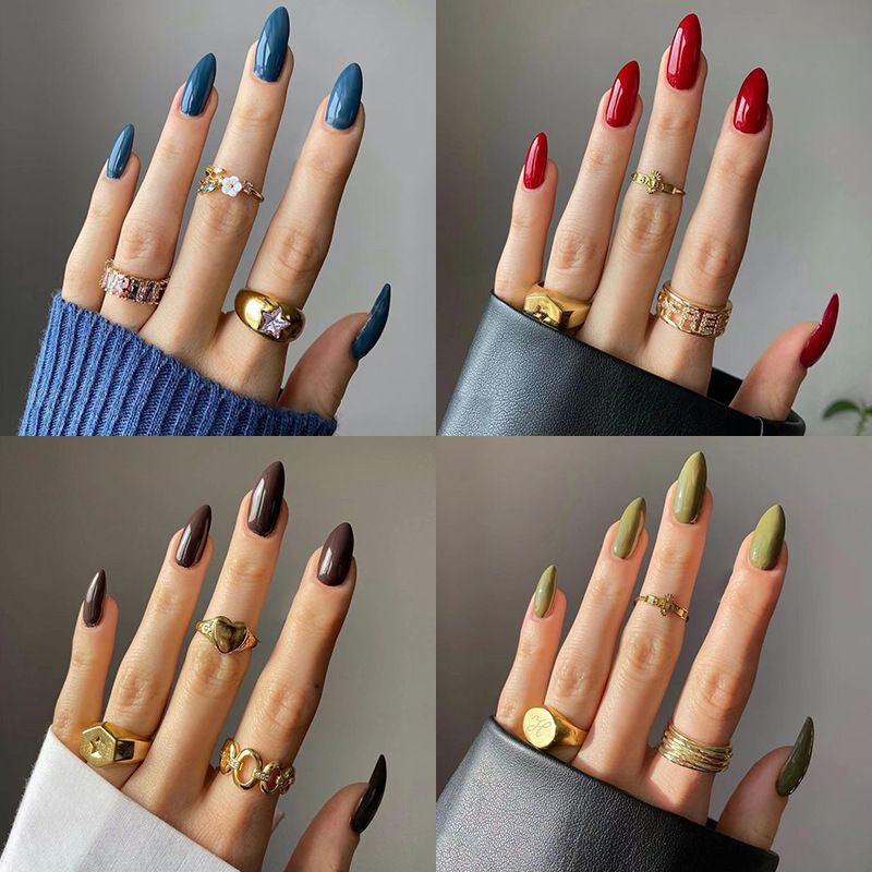 24pcs Colourful Wearable Nail Stickers detachable False Nail Tips With Jelly Stickers Nails Art Fake Nails Stickers Medium Long Styles