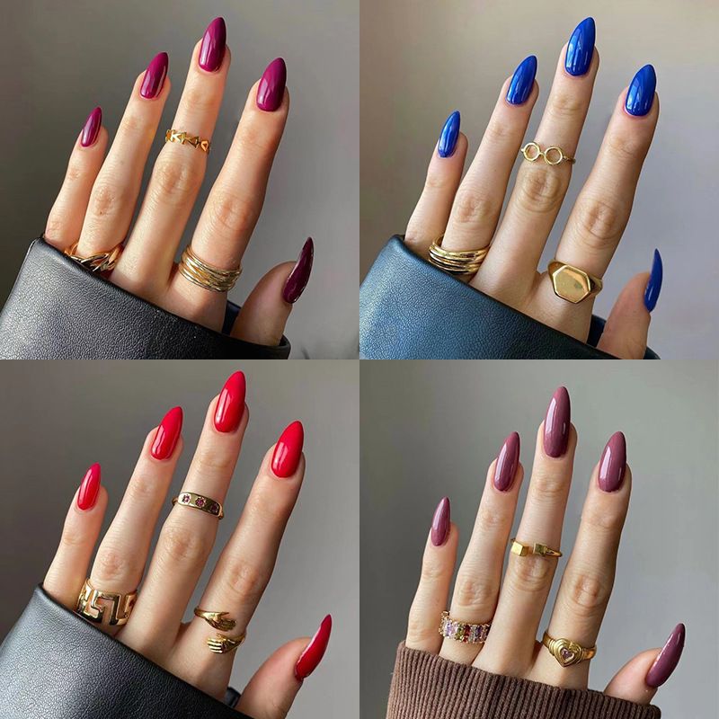 24pcs Colourful Wearable Nail Stickers detachable False Nail Tips With Jelly Stickers Nails Art Fake Nails Stickers Medium Long Styles view 3