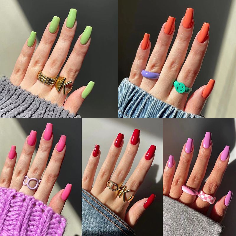 24pcs Colourful Wearable Nail Stickers detachable False Nail Tips With Jelly Stickers Nails Art Fake Nails Stickers