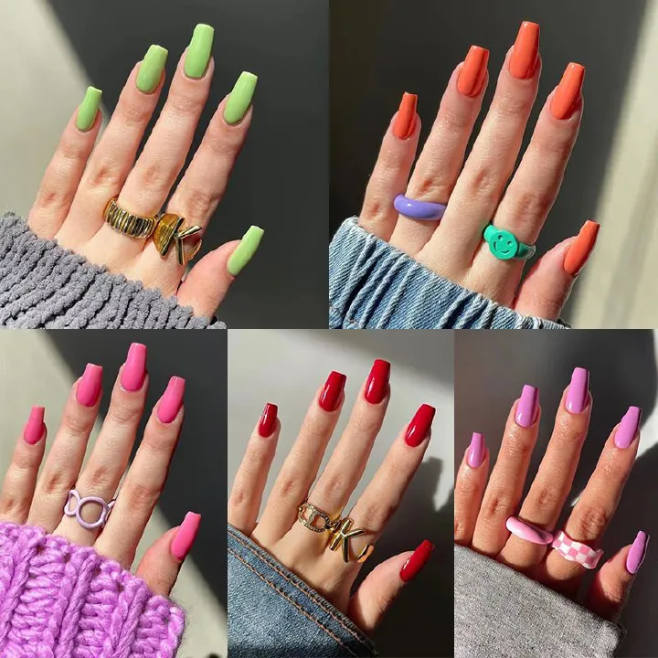 24pcs Colourful Wearable Nail Stickers detachable False Nail Tips With Jelly Stickers Nails Art Fake Nails Stickers