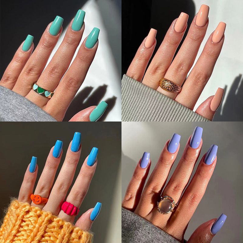 24pcs Colourful Wearable Nail Stickers detachable False Nail Tips With Jelly Stickers Nails Art Fake Nails Stickers