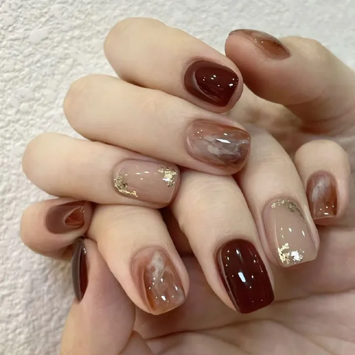 24pcs Makeup Nails Artificial Nails Chips Manicure Wearable Nail Stickers Nail Art Chips Finished Press on Nail Smudging Design