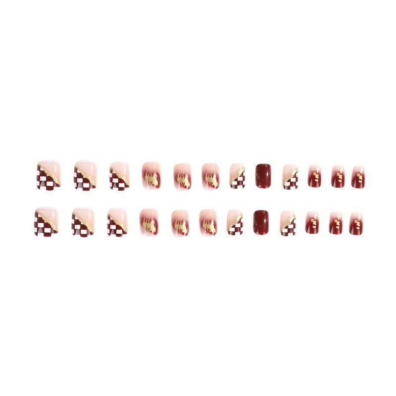 Reusable Makeup Wearable Nails Artificial Nails Chips Manicure Wearable Nail Stickers Nail Art Chips Finished Press on Nail Wine Red