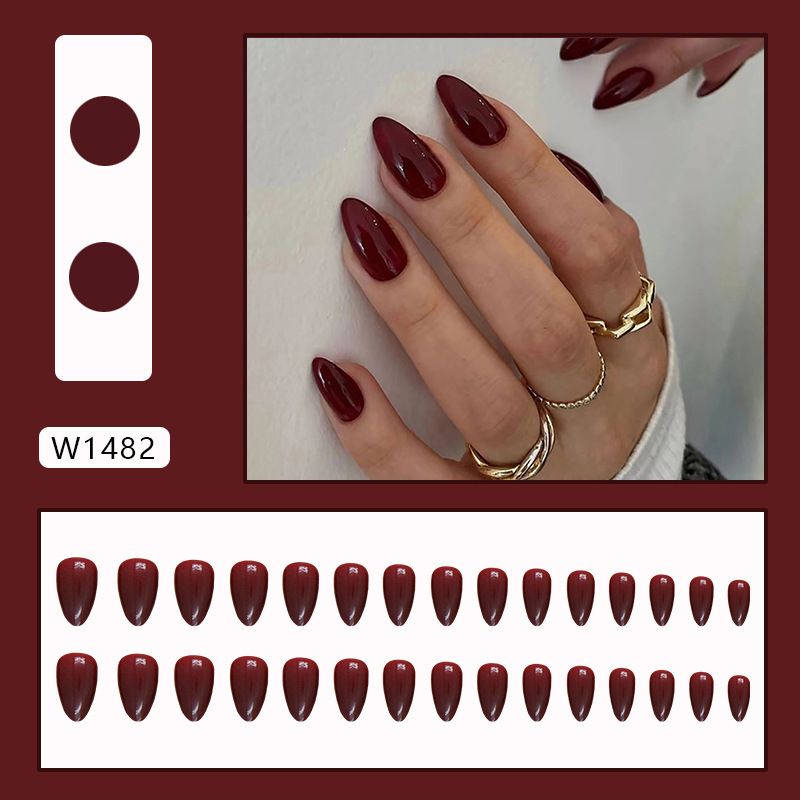 30pcs Wine Red Wearable Nail Stickers Detachable False Nail Tips With Jelly Stickers Nails Art Fake Nails Stickers for Women view 7