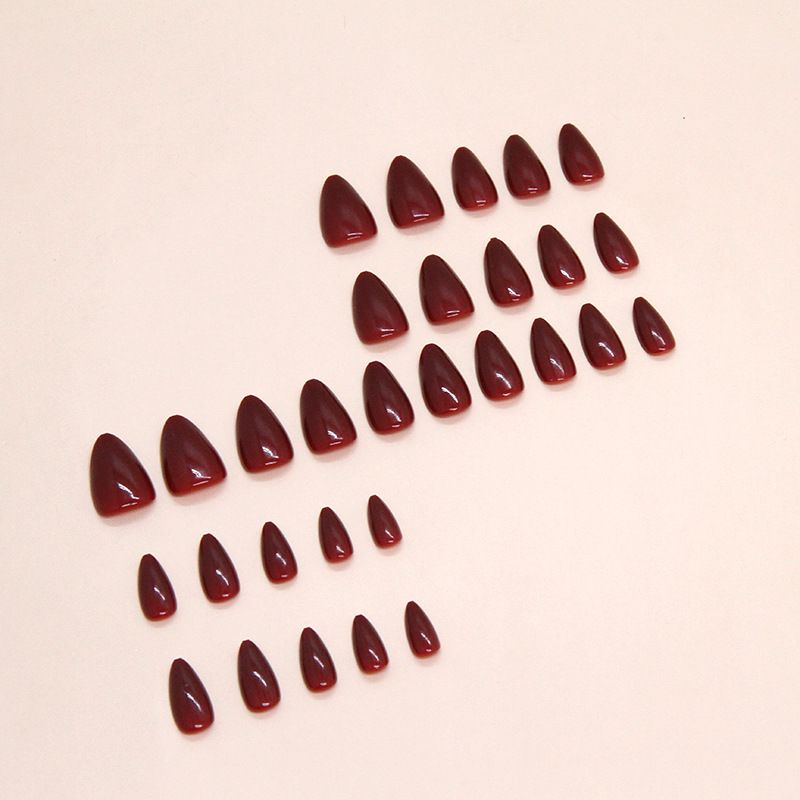 30pcs Wine Red Wearable Nail Stickers Detachable False Nail Tips With Jelly Stickers Nails Art Fake Nails Stickers for Women view 9