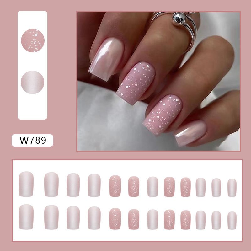 24pcs Shiny Fake Nails Reusable Stick On Nails Press on Full Cover False Nail Tips with Jelly Stickers Makeup Accessories Pink Wine view 3