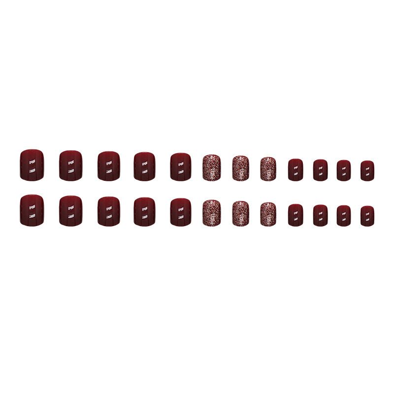 24pcs Shiny Fake Nails Reusable Stick On Nails Press on Full Cover False Nail Tips with Jelly Stickers Makeup Accessories Pink Wine view 8