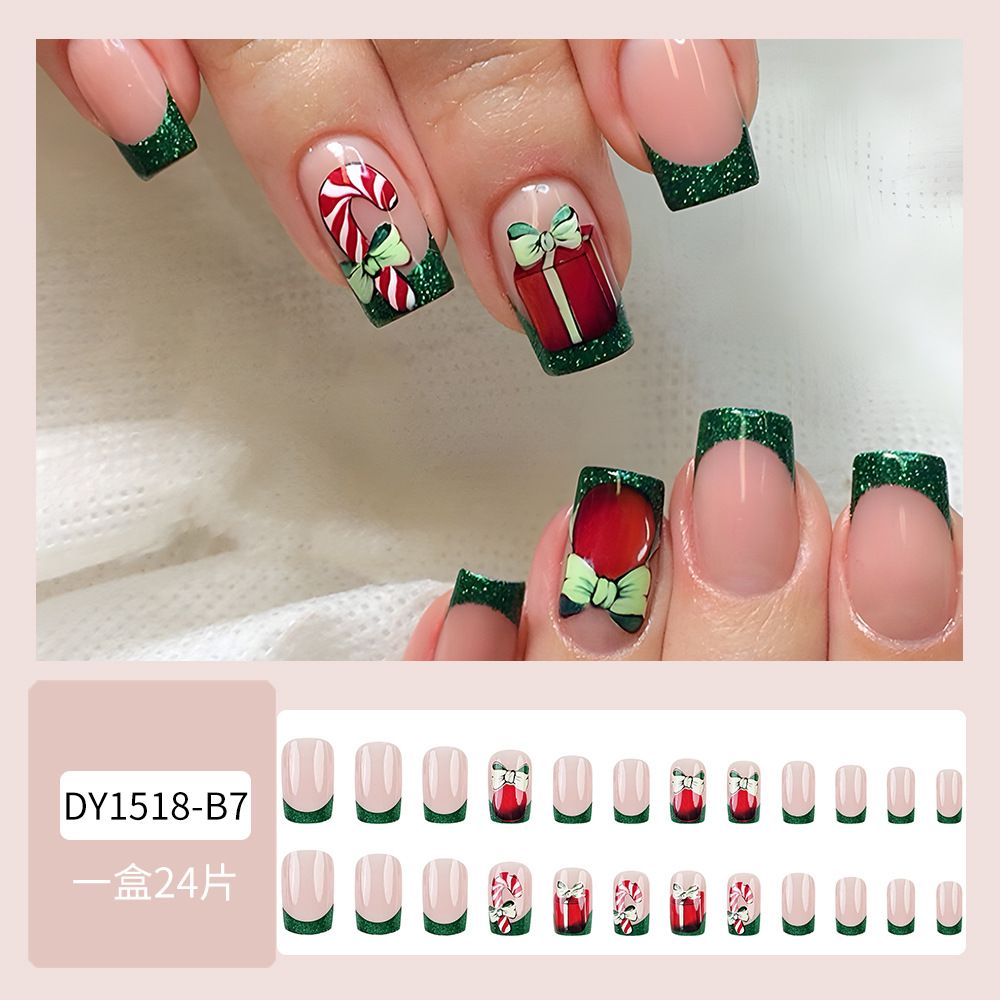 2024 NEW 24pcs Christmas Fake Nails Reusable Stick On Nails Press on Full Cover False Nail Tips with Jelly Short Stickers Makeup Accessories Snowflake Snowman  Design view 4