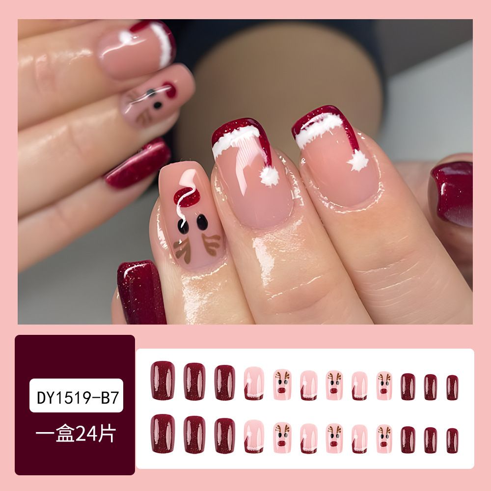 2024 NEW 24pcs Christmas Fake Nails Reusable Stick On Nails Press on Full Cover False Nail Tips with Jelly Short Stickers Makeup Accessories Snowflake Snowman  Design view 7
