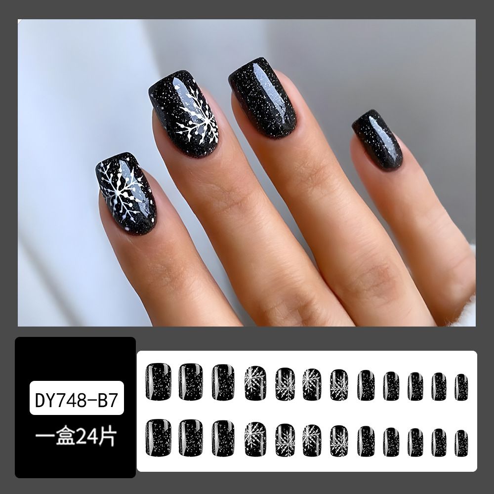 2024 NEW 24pcs Christmas Fake Nails Reusable Stick On Nails Press on Full Cover False Nail Tips with Jelly Short Stickers Makeup Accessories Snowflake Snowman  Design view 9
