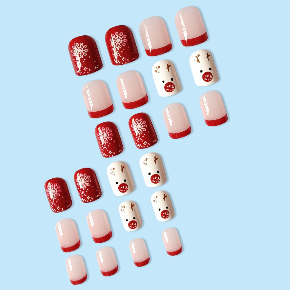 2024 NEW 24pcs Christmas Fake Nails Reusable Stick On Nails Press on Full Cover False Nail Tips with Jelly Short Stickers Makeup Accessories Snowflake Snowman  Design view 10