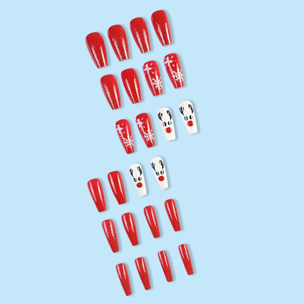NEW 24pcs Christmas Fake Nails Reusable Stick On Nails Press on Full Cover False Nail Tips with Jelly Lengthy Stickers Makeup Accessories Snowflake Elk Design view 3
