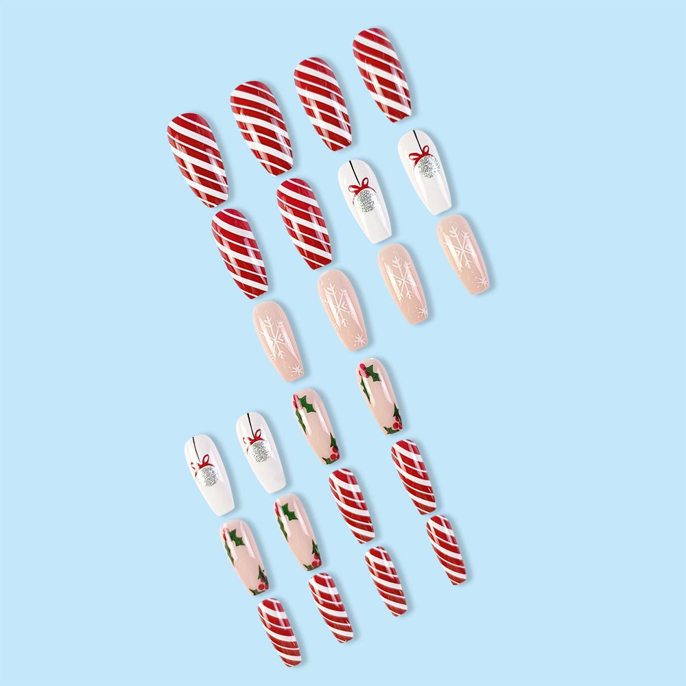 NEW 24pcs Christmas Fake Nails Reusable Stick On Nails Press on Full Cover False Nail Tips with Jelly Lengthy Stickers Makeup Accessories Snowflake Elk Design view 5