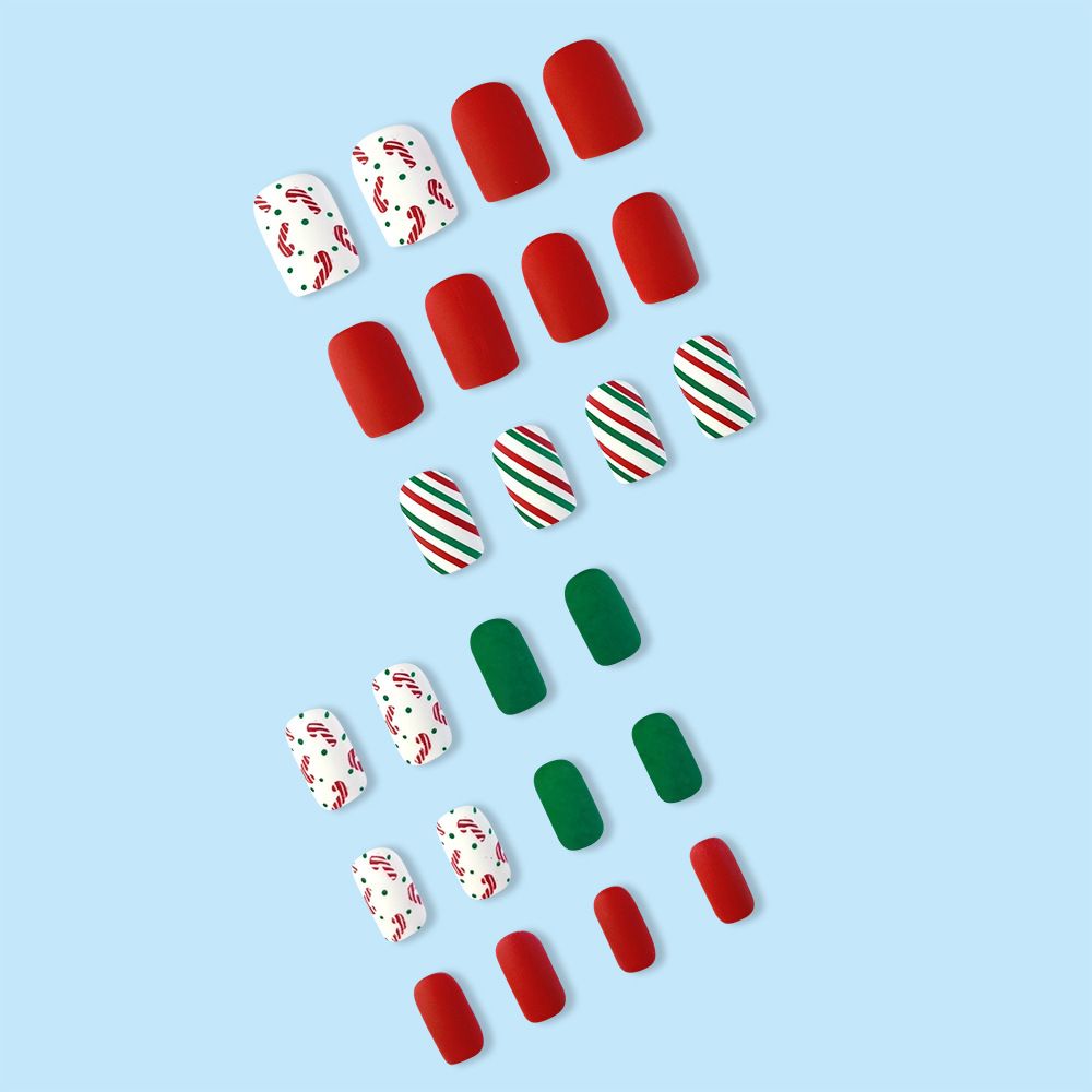 NEW 24pcs Christmas Fake Nails Reusable Stick On Nails Press on Full Cover False Nail Tips with Jelly Lengthy Stickers Makeup Accessories Snowflake Elk Design view 7