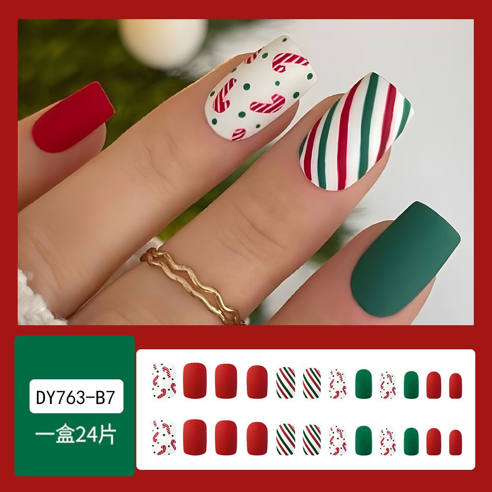 NEW 24pcs Christmas Fake Nails Reusable Stick On Nails Press on Full Cover False Nail Tips with Jelly Lengthy Stickers Makeup Accessories Snowflake Elk Design view 6