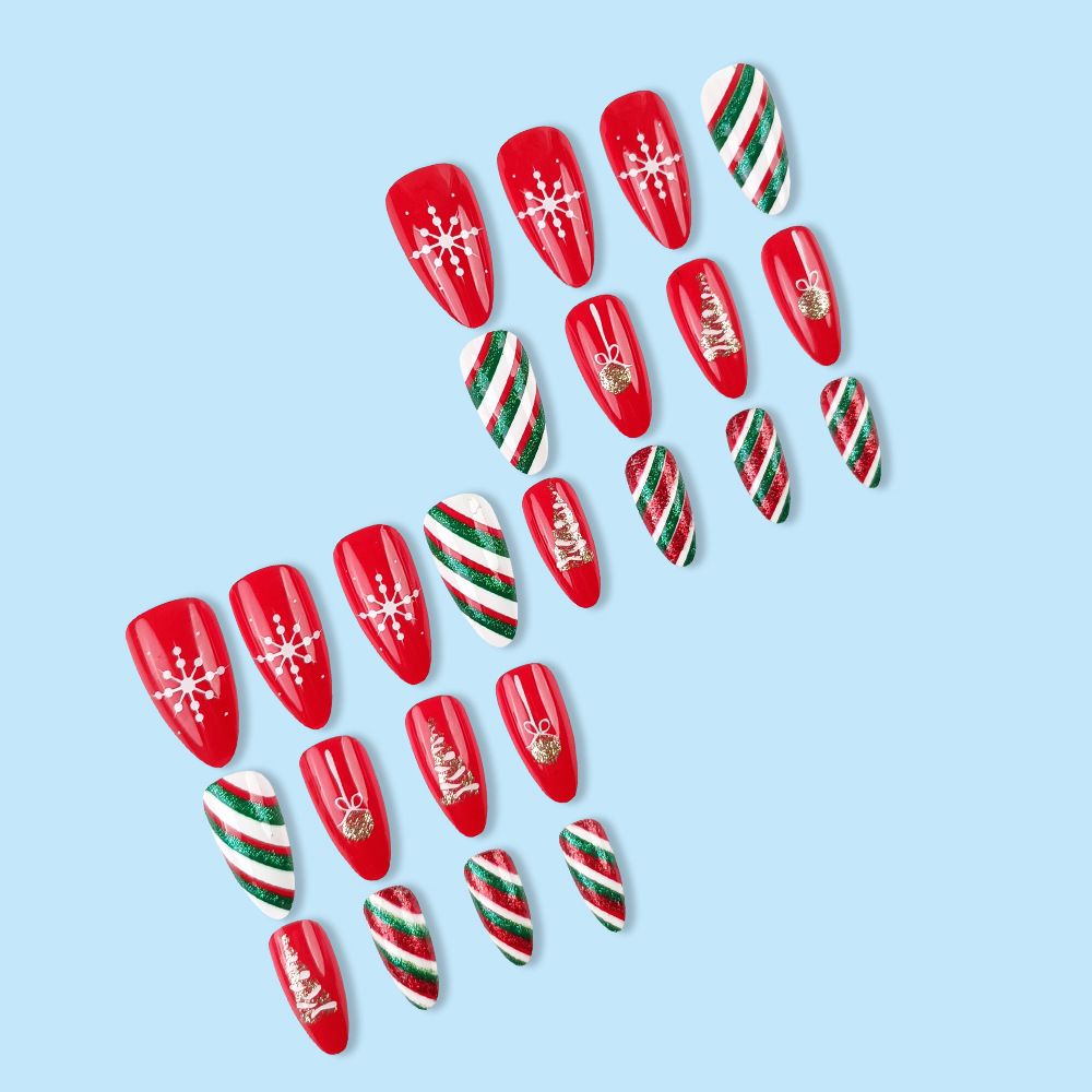 NEW 24pcs Christmas Fake Nails Reusable Stick On Nails Press on Full Cover False Nail Tips with Jelly Lengthy Stickers Makeup Accessories Snowflake Elk Design view 9