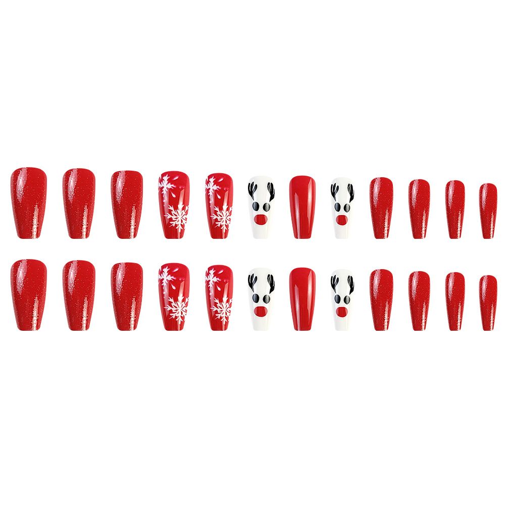 NEW 24pcs Christmas Fake Nails Reusable Stick On Nails Press on Full Cover False Nail Tips with Jelly Lengthy Stickers Makeup Accessories Snowflake Elk Design view 10