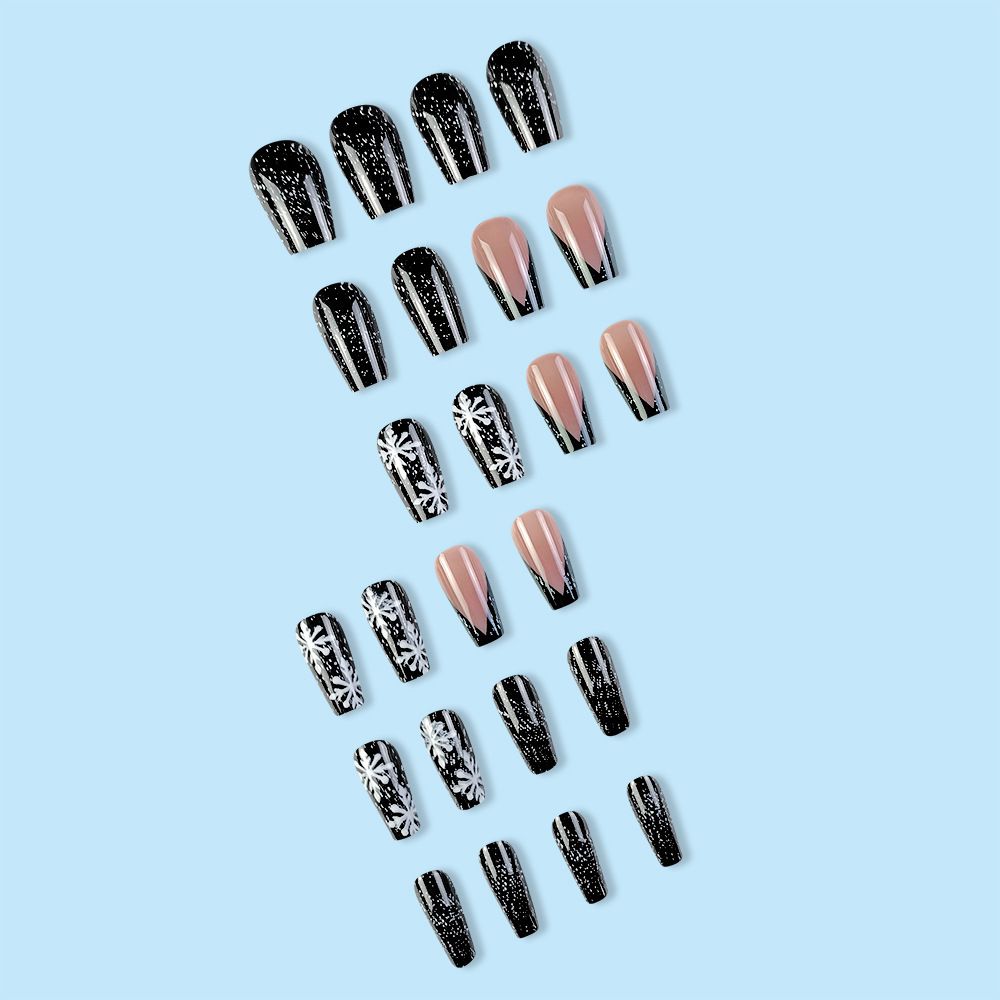 NEW 24pcs Christmas Fake Nails Reusable Stick On Nails Press on Full Cover False Nail Tips with Jelly Stickers Lengthy Makeup Accessories Snowflake Design view 6