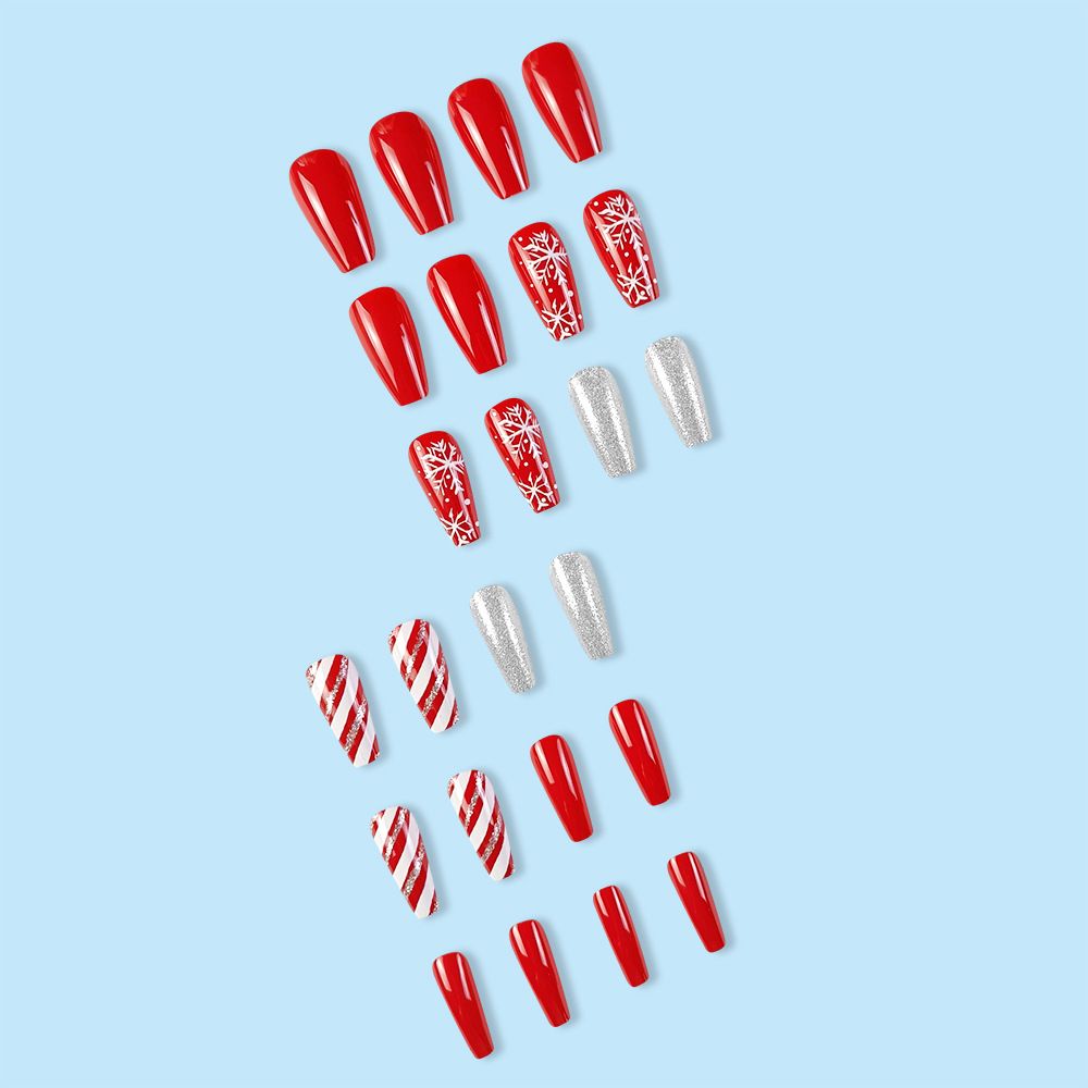 NEW 24pcs Christmas Fake Nails Reusable Stick On Nails Press on Full Cover False Nail Tips with Jelly Stickers Lengthy Makeup Accessories Snowflake Design view 8