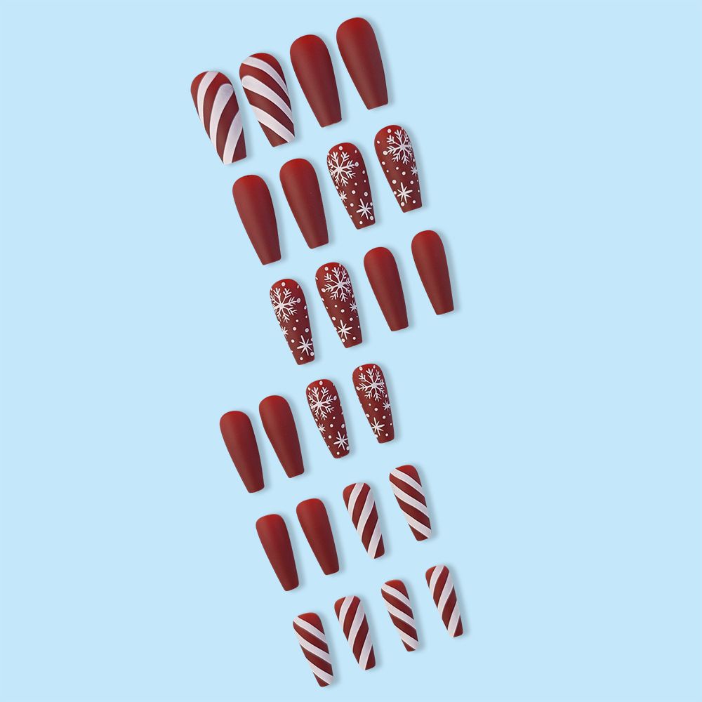 NEW 24pcs Christmas Fake Nails Reusable Stick On Nails Press on Full Cover False Nail Tips with Jelly Stickers Lengthy Makeup Accessories Snowflake Design view 10