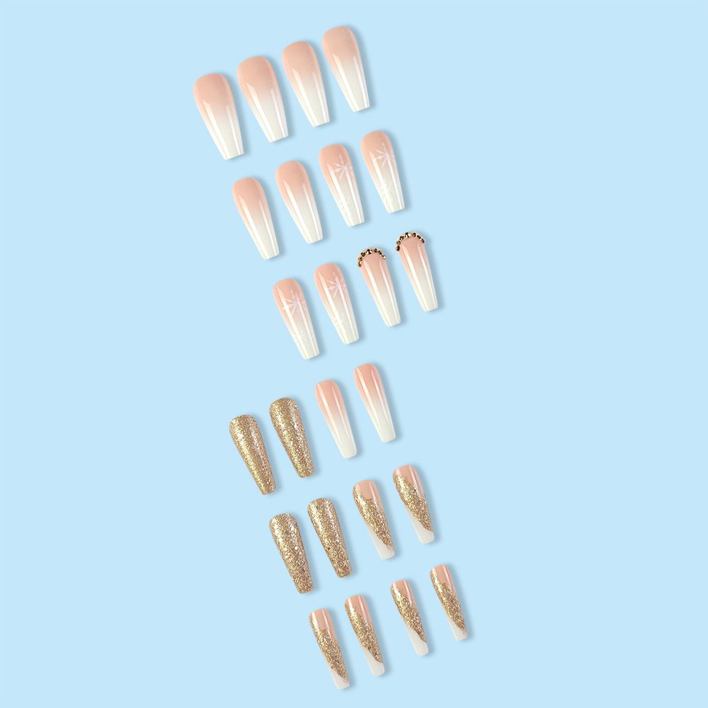 NEW 24pcs Christmas Fake Nails Reusable Stick On Nails Press on Full Cover False Nail Tips with Jelly Lengthy Stickers Makeup Accessories Gold Silver Snowflake Design view 6