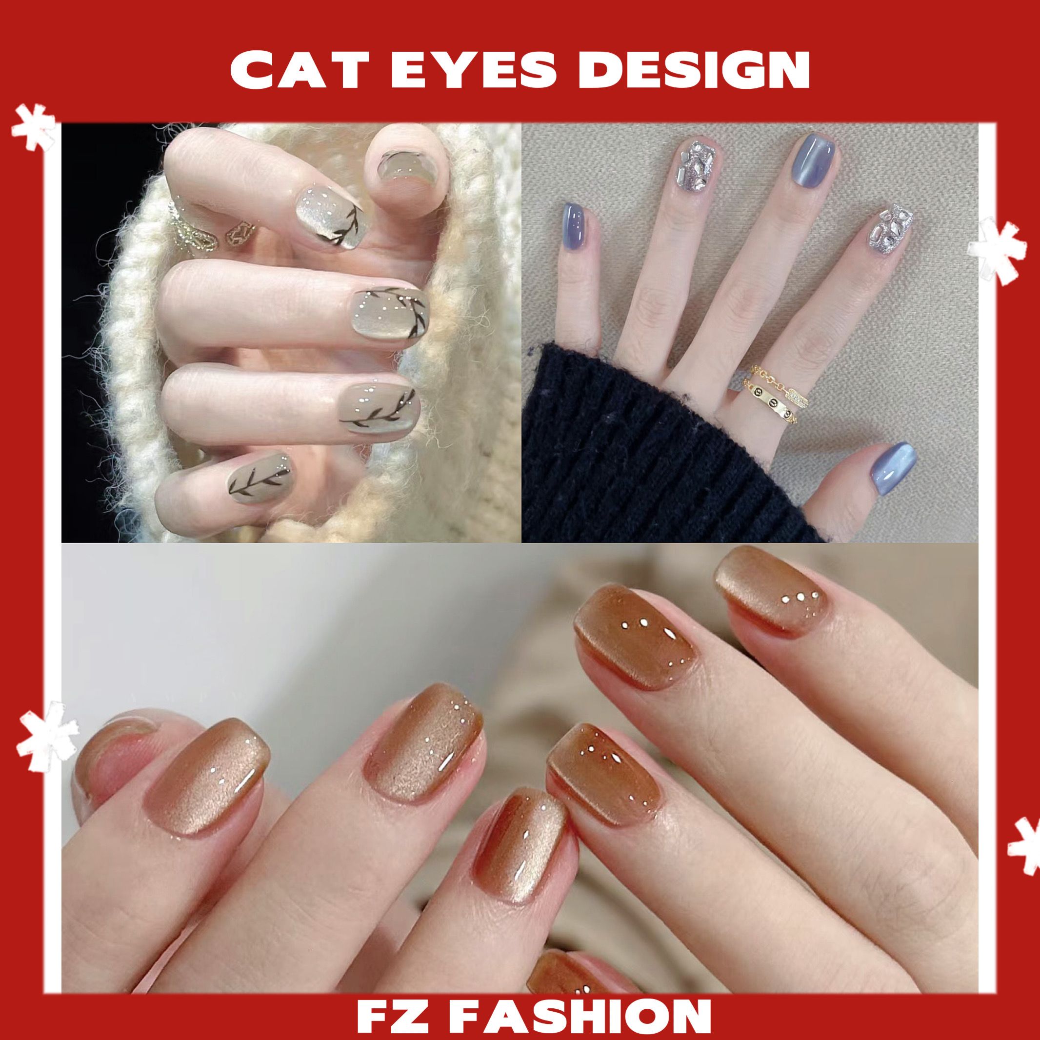 NEW 30pcs Cat Eye Fake Nails Reusable Stick On Nails Press on Full Cover False Wearable Nail Tips Stickers Makeup Accessories