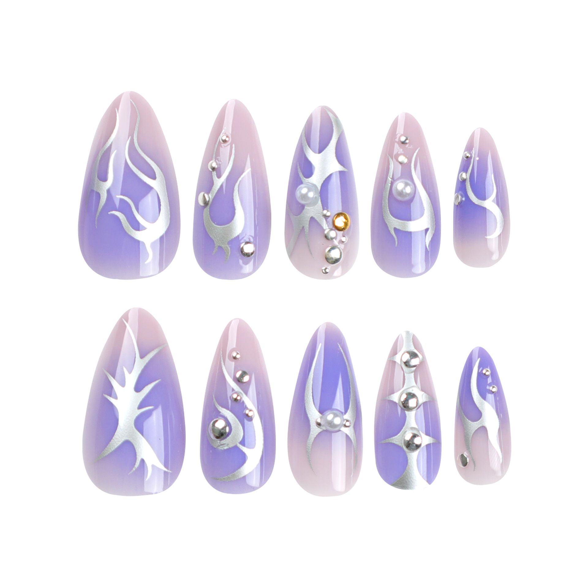 24pcs Purple Nail Stickers Detachable False Nail Tips With Jelly Stickers Nails Art Fake nails Stickers with Simillar Diamonds view 6