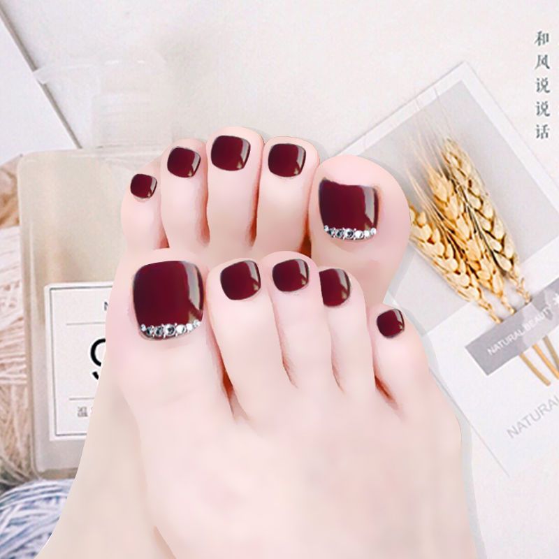 24 pcs Toe Fake Nails Toenail Wearable Nail Stickers Detachable False Nail Tips With Jelly Stickers Nails Art