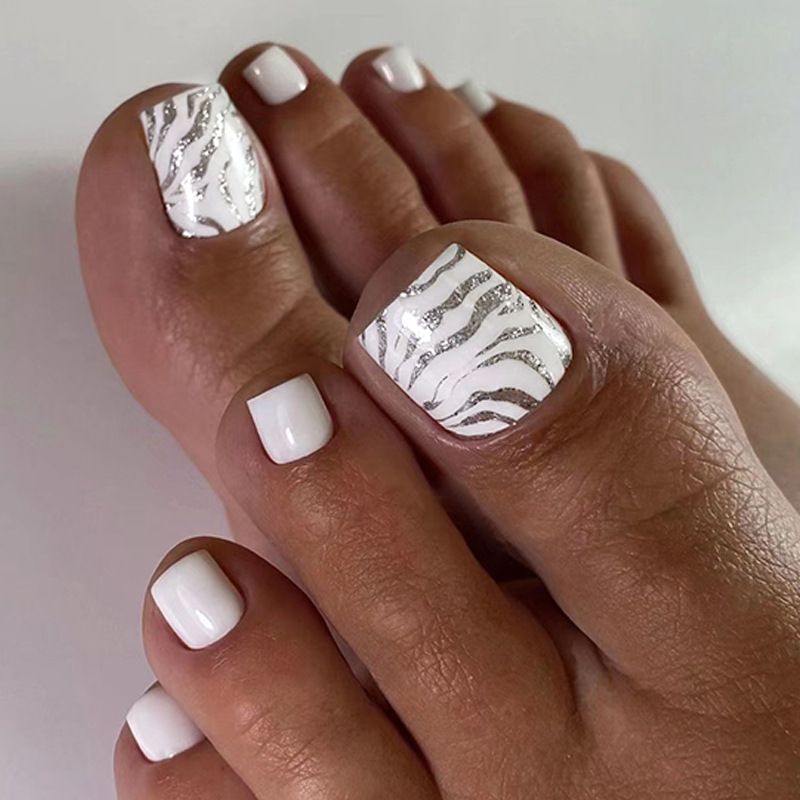 24 pcs Toe Fake Nails Toenail Wearable Nail Stickers Detachable False Nail Tips With Jelly Stickers Nails Art