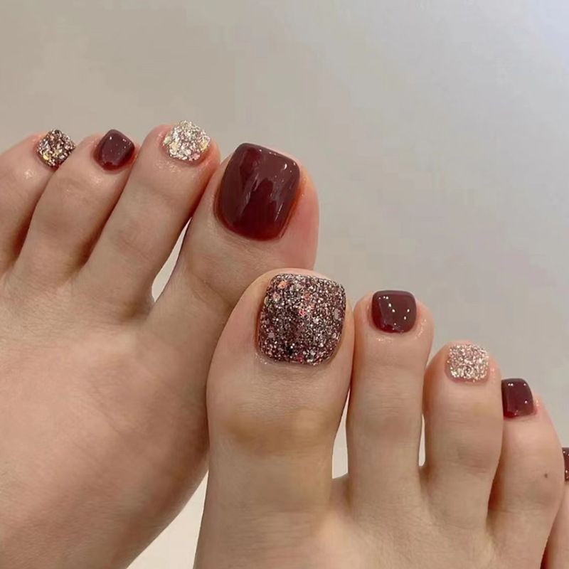 24 pcs Toe Fake Nails Toenail Wearable Nail Stickers Detachable False Nail Tips With Jelly Stickers Nails Art