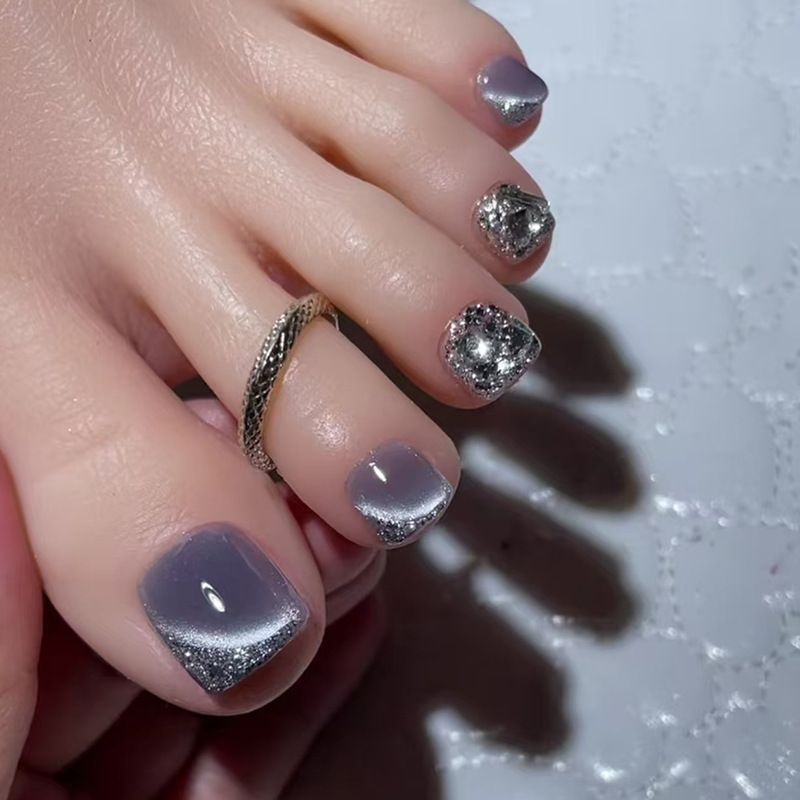 24 pcs Toe Fake Nails Toenail Wearable Nail Stickers Detachable False Nail Tips With Jelly Stickers Nails Art