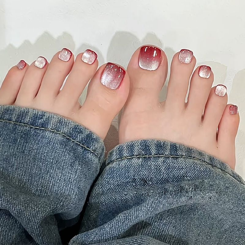 24 pcs Toe Fake Nails Toenail Wearable Nail Stickers Detachable False Nail Tips With Jelly Stickers Nails Art