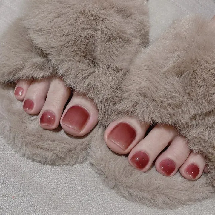 24 pcs Toe Fake Nails Toenail Wearable Nail Stickers Detachable False Nail Tips With Jelly Stickers Nails Art