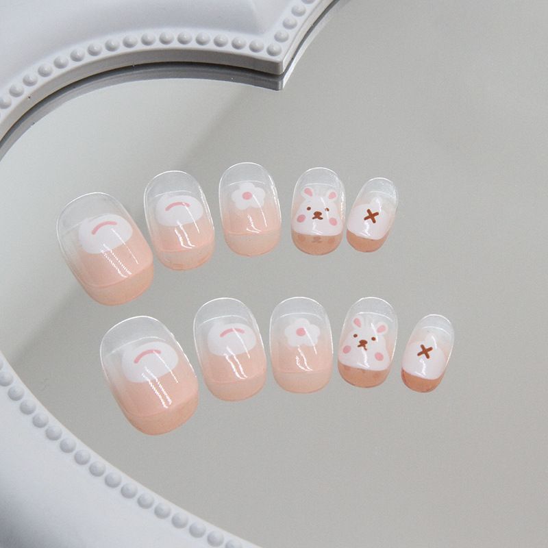 24pcs Kids Makeup Nails Artificial Nails Chips Manicure Wearable Nail Stickers Nail Art Chips Finished Press on Nail Smudging Design for Child