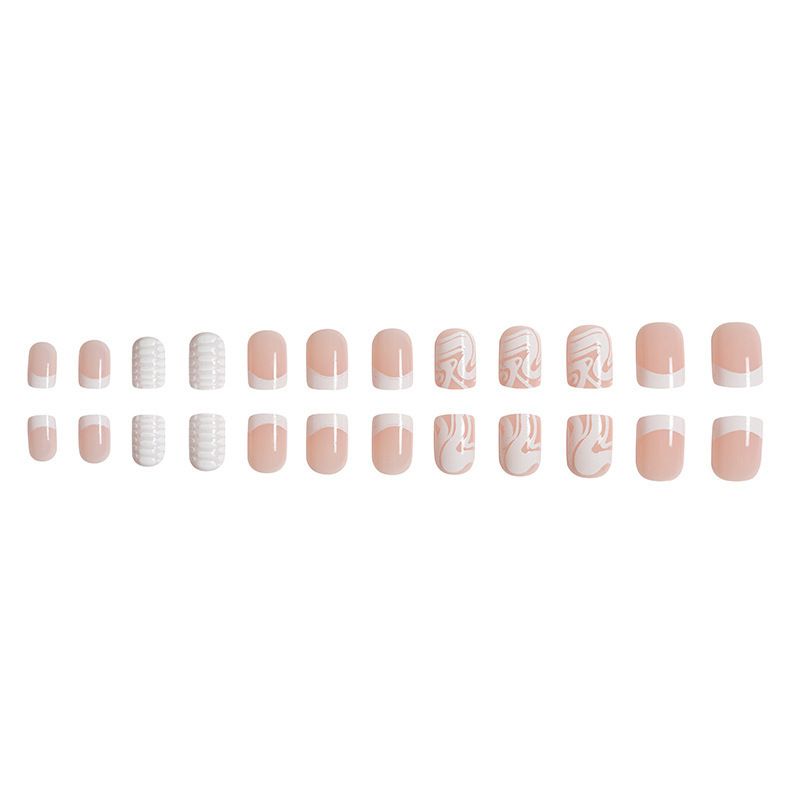 24pcs Wearable Fake Nails Reusable Stick On Nails Press on Full Cover False Nail Tips with Jelly Stickers Makeup Accessories French Manicure