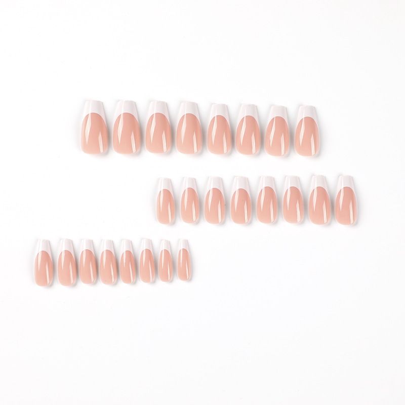 24pcs Wearable Fake Nails Reusable Stick On Nails Press on Full Cover False Nail Tips with Jelly Stickers Makeup Accessories French Manicure