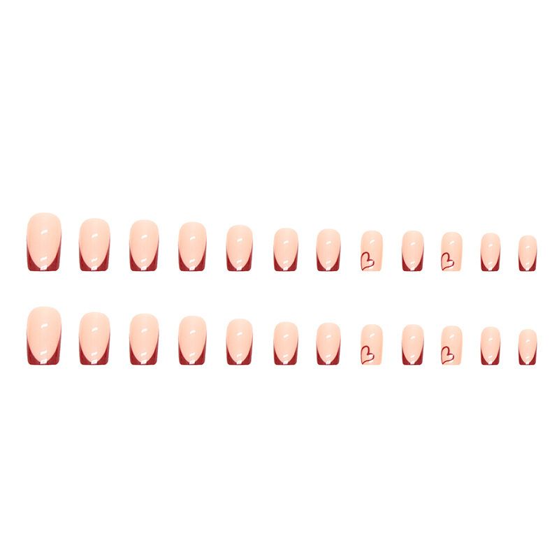 24pcs Wearable Fake Nails Reusable Stick On Nails Press on Full Cover False Nail Tips with Jelly Stickers Makeup Accessories French Manicure