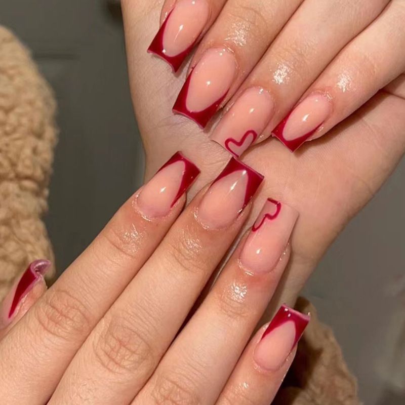 24pcs Wearable Fake Nails Reusable Stick On Nails Press on Full Cover False Nail Tips with Jelly Stickers Makeup Accessories French Manicure
