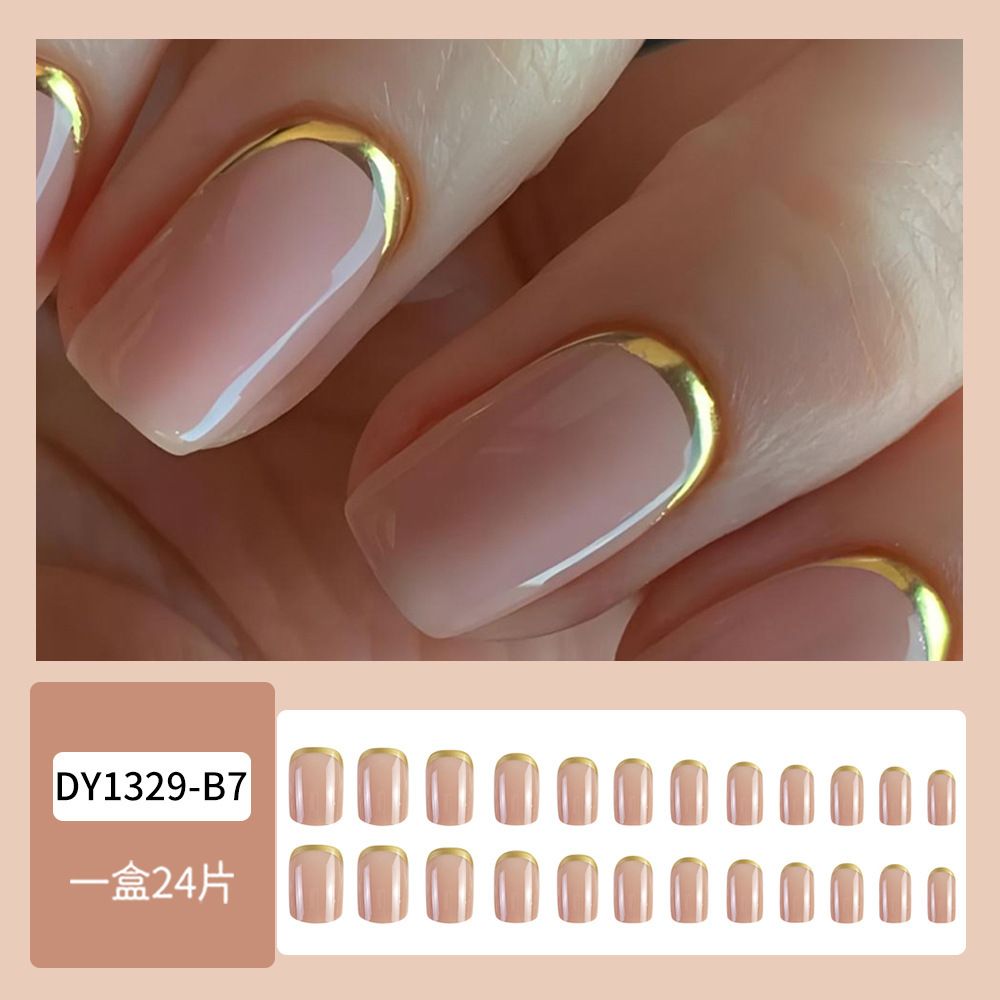 24pcs Shiny Fake Nails Reusable Stick On Nails Press on Full Cover False Nail Tips with Jelly Stickers Makeup Accessories Pink Naked Color