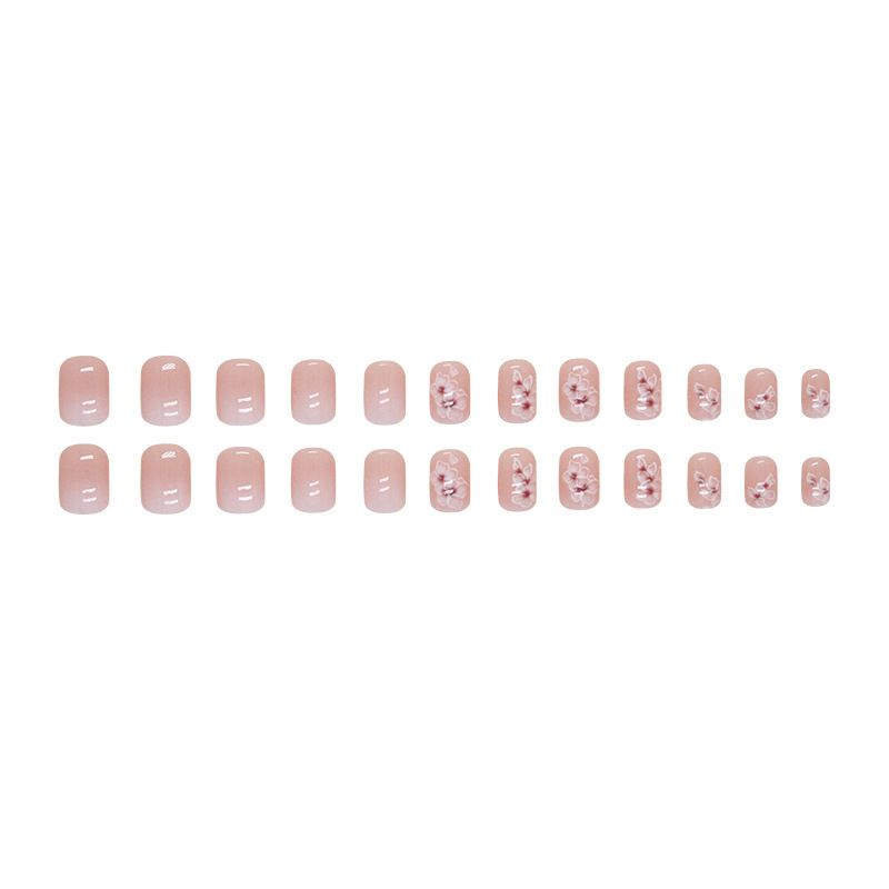 24pcs Shiny Fake Nails Reusable Stick On Nails Press on Full Cover False Nail Tips with Jelly Stickers Makeup Accessories Pink Naked Color
