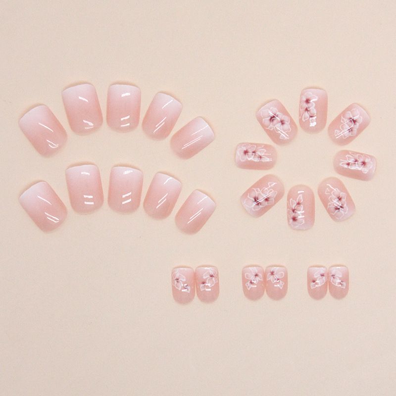 24pcs Shiny Fake Nails Reusable Stick On Nails Press on Full Cover False Nail Tips with Jelly Stickers Makeup Accessories Pink Naked Color