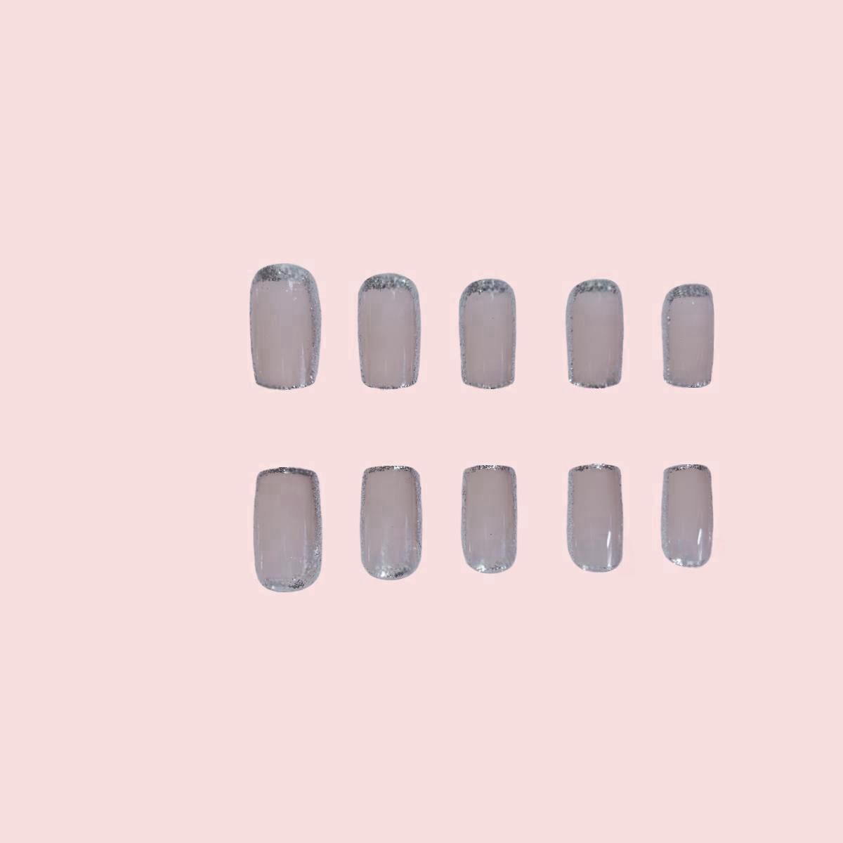 24pcs Shiny Fake Nails Reusable Stick On Nails Press on Full Cover False Nail Tips with Jelly Stickers Makeup Accessories Pink Naked Color