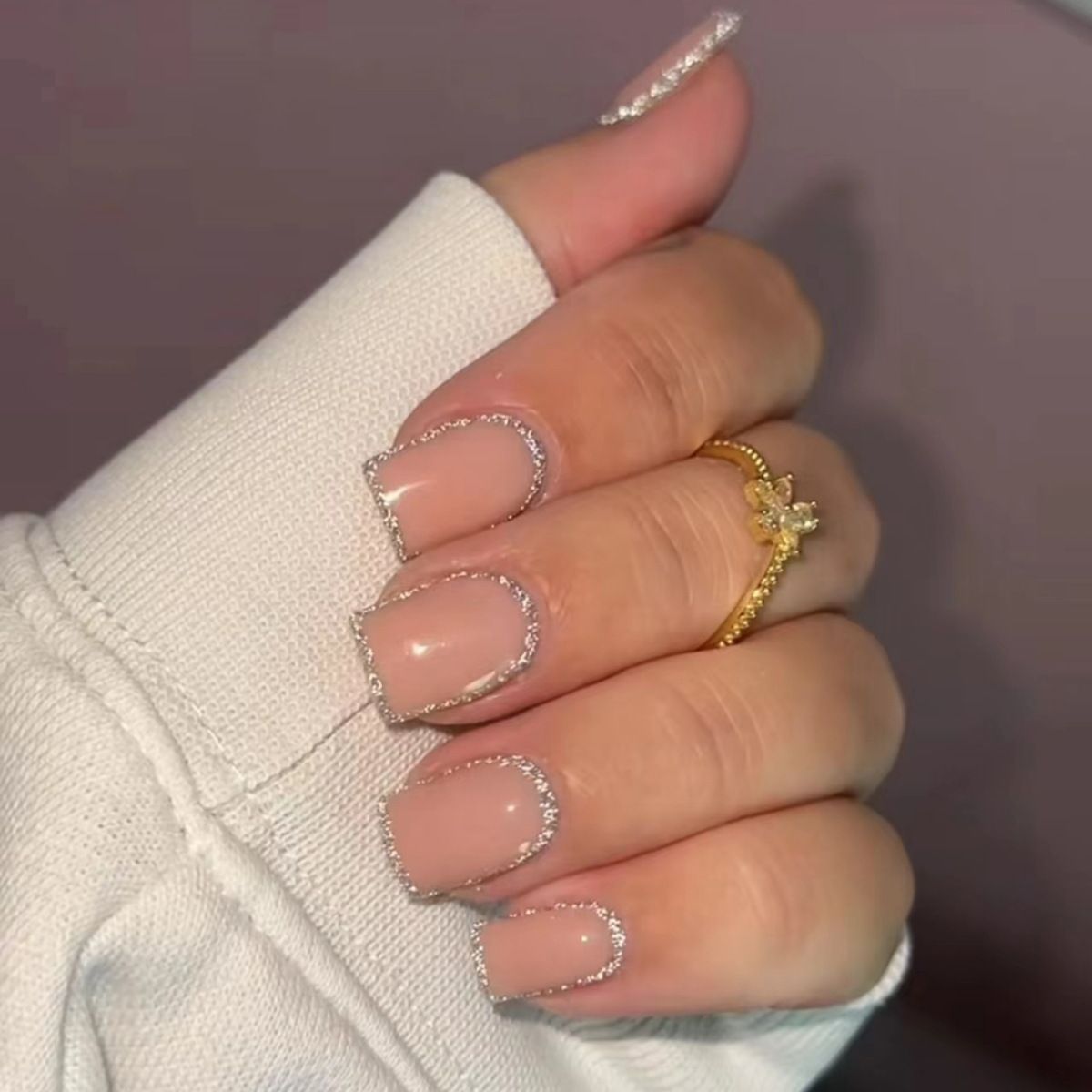 24pcs Shiny Fake Nails Reusable Stick On Nails Press on Full Cover False Nail Tips with Jelly Stickers Makeup Accessories Pink Naked Color